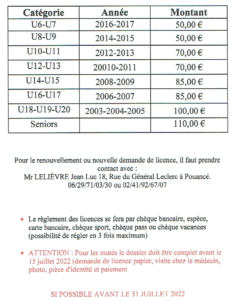 USAP POUANCE US AUTONOME POUANCE Tarifs Des Licences 001